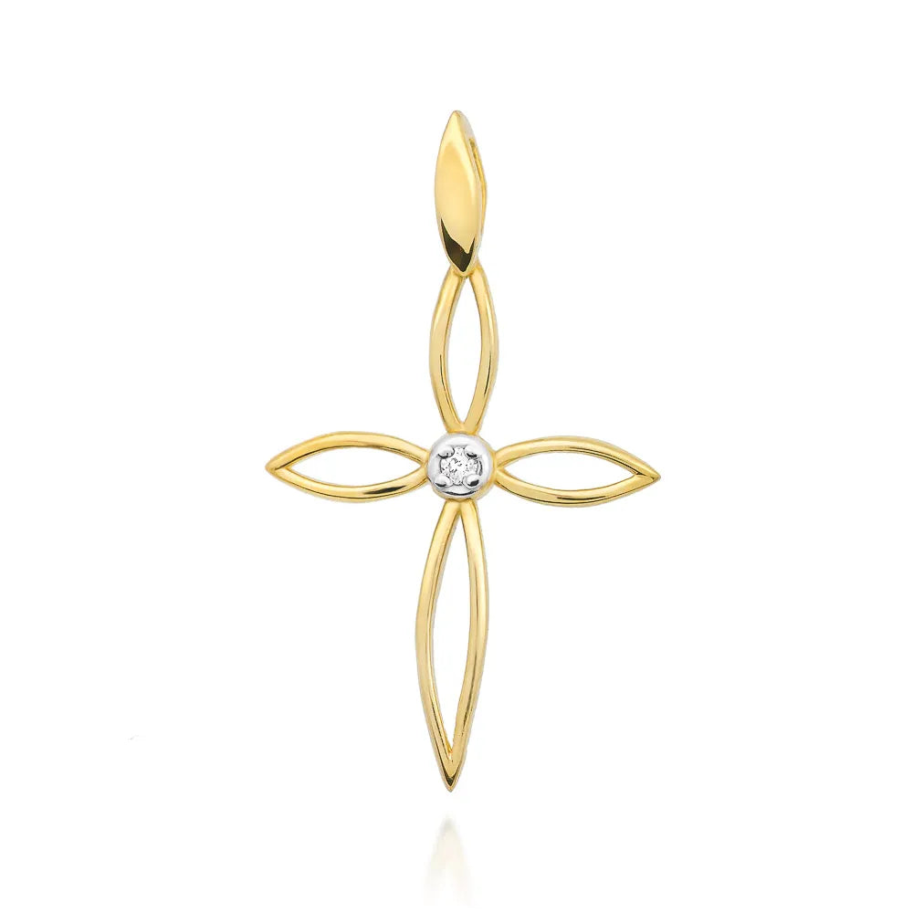 goldenes Kreuzanhänger mit Diamant d0029-diw-01