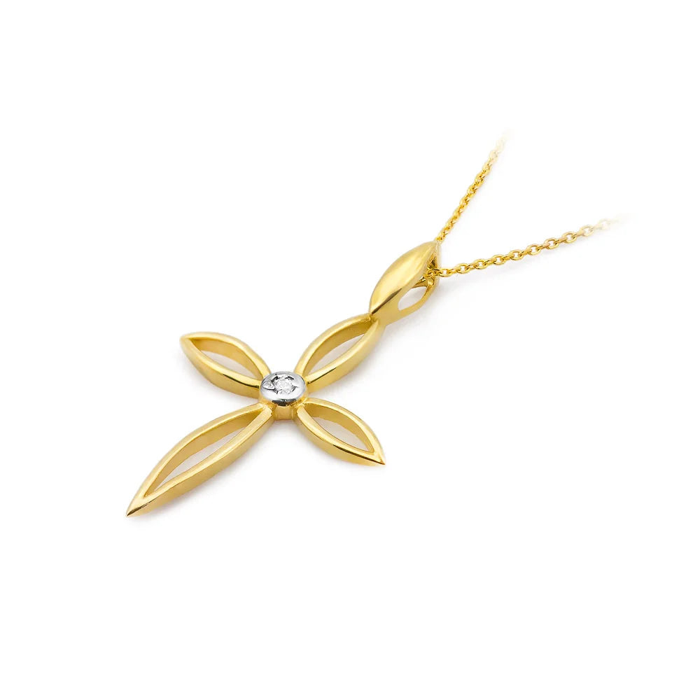 goldenes Kreuzanhänger mit Diamant d0029-diw-01