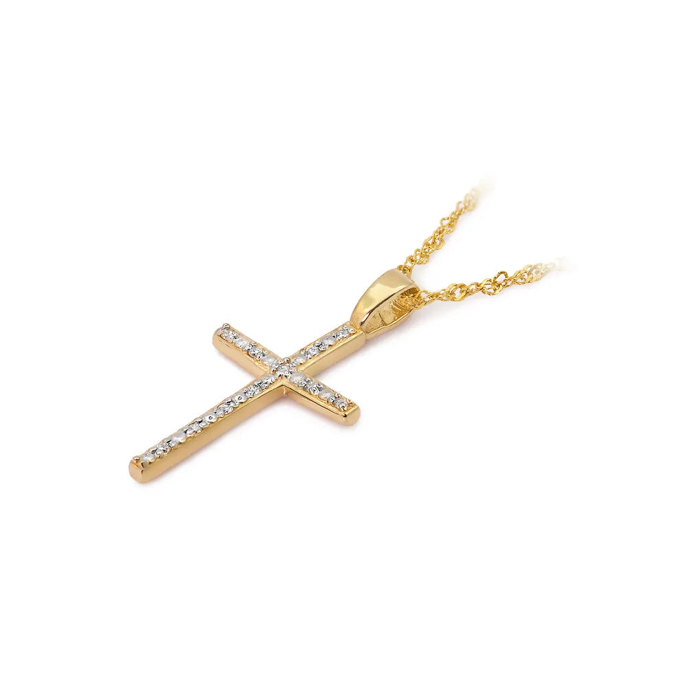 goldenes Kreuzanhänger mit Zirkonia d265 585 c