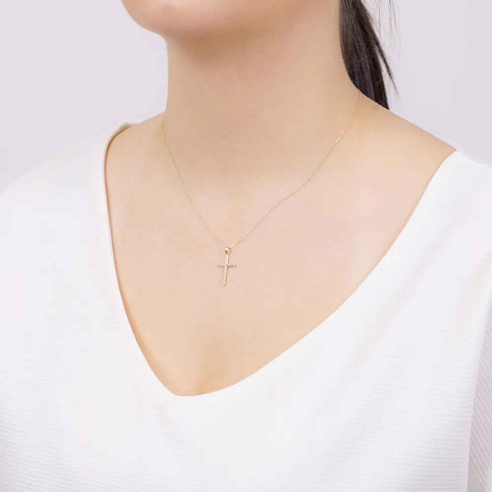 goldenes Kreuzanhänger mit Zirkonia d265 585 c
