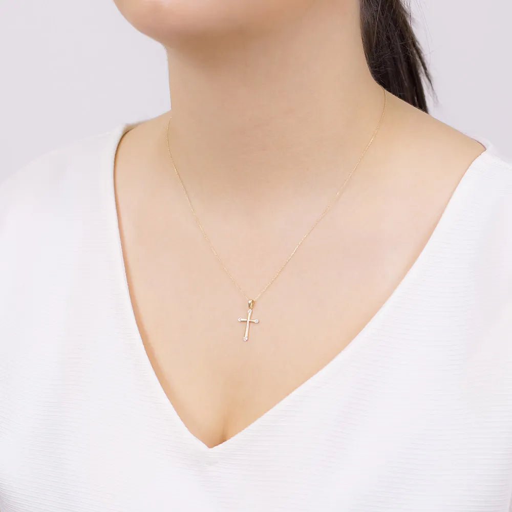 goldenes Kreuzanhänger mit Zirkonia d267 585 c