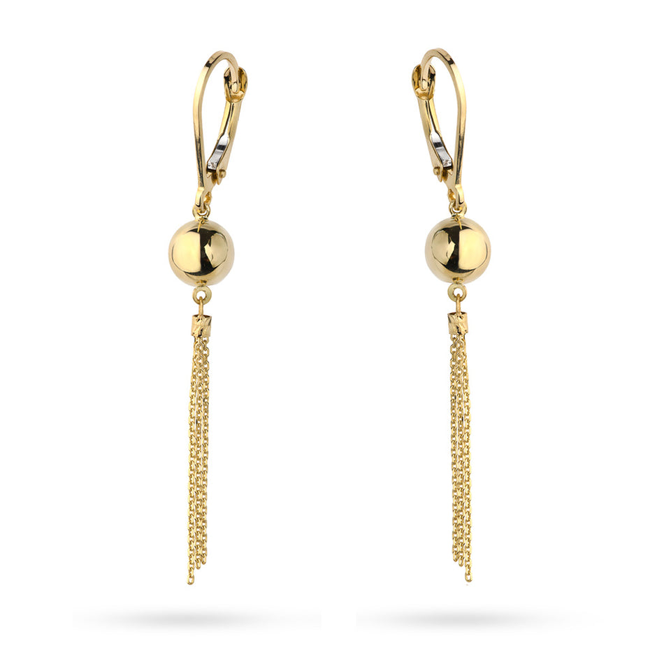 Yellow Gold Bead and Triple Chain Drop Earrings | 585 (14k) Yellow Gold English Clasp Earrings