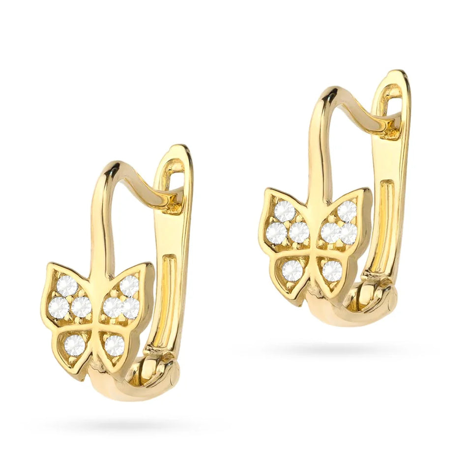 Kinder Gold Schmetterling Ohrringe mit Zirkonia, Englischer Verschluss