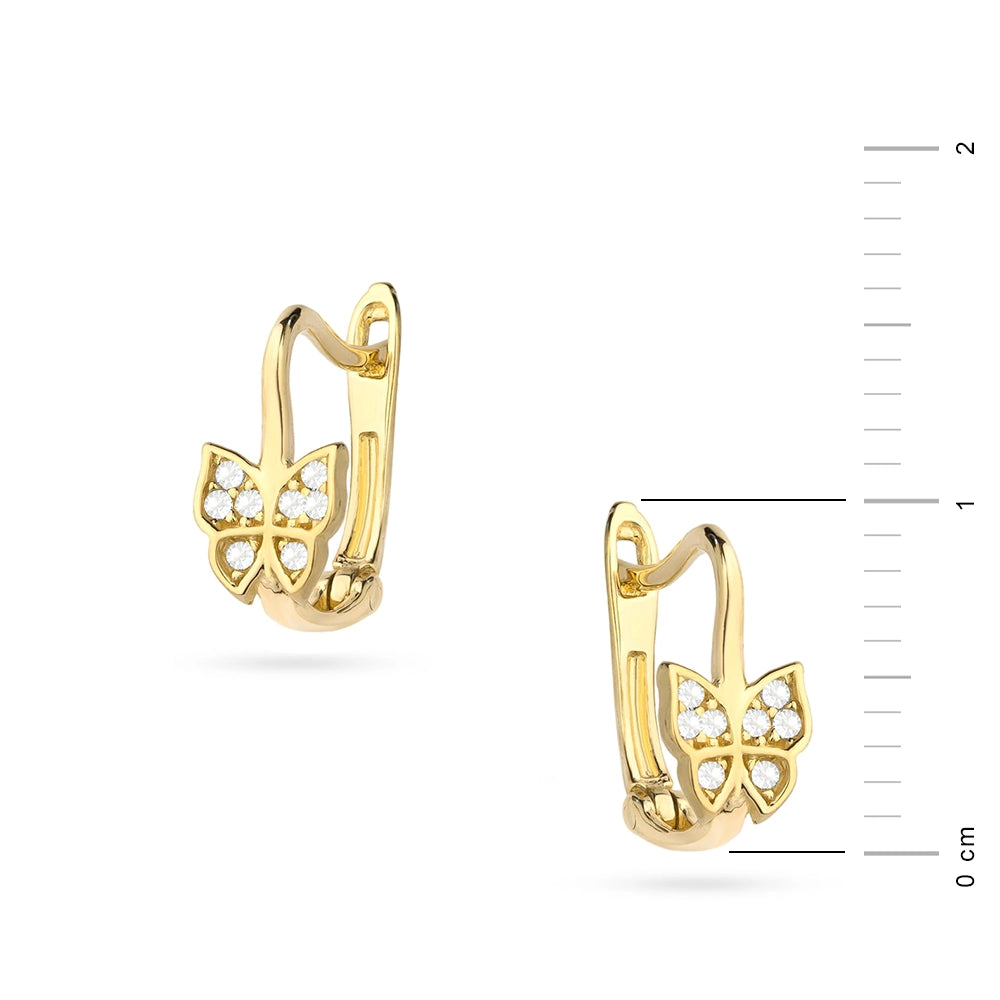 Kinder-Ohrringe Schmetterling aus Gold mit Zirkonia, englischer Verschluss