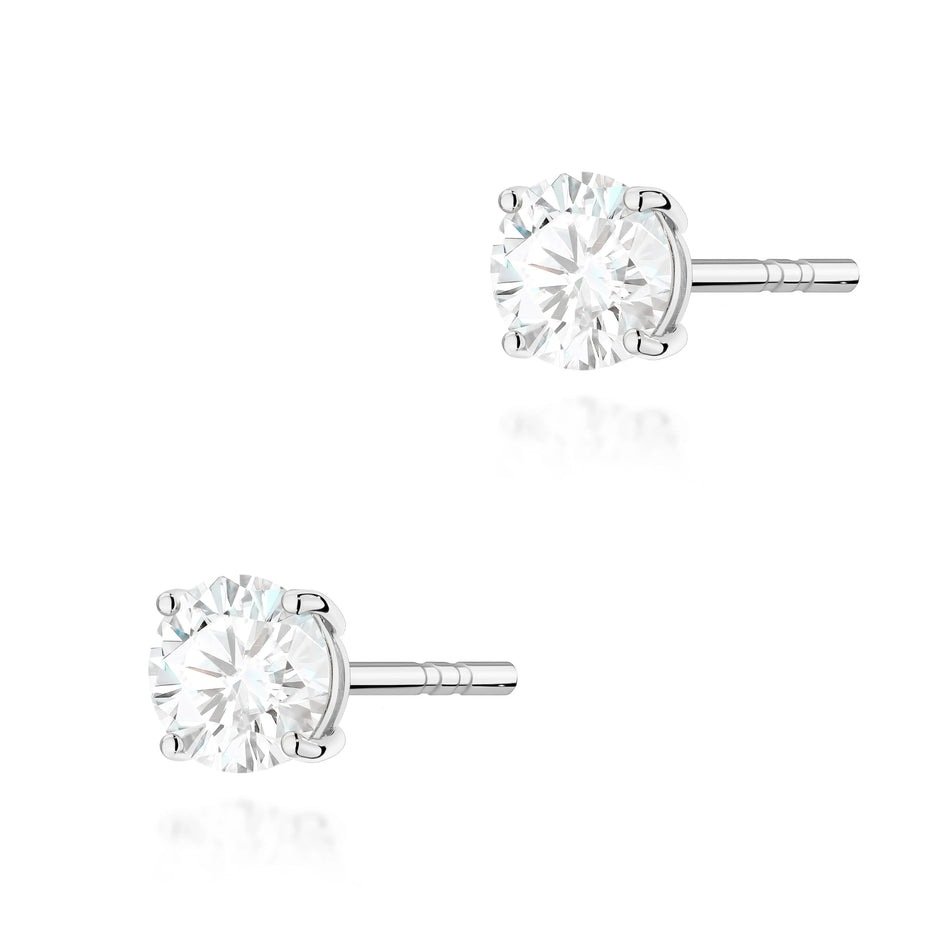 White Gold Stud Earrings with 2 × 0,50ct Round Lab-Grown Diamonds | 585 (14k) White Gold Stud Earrings