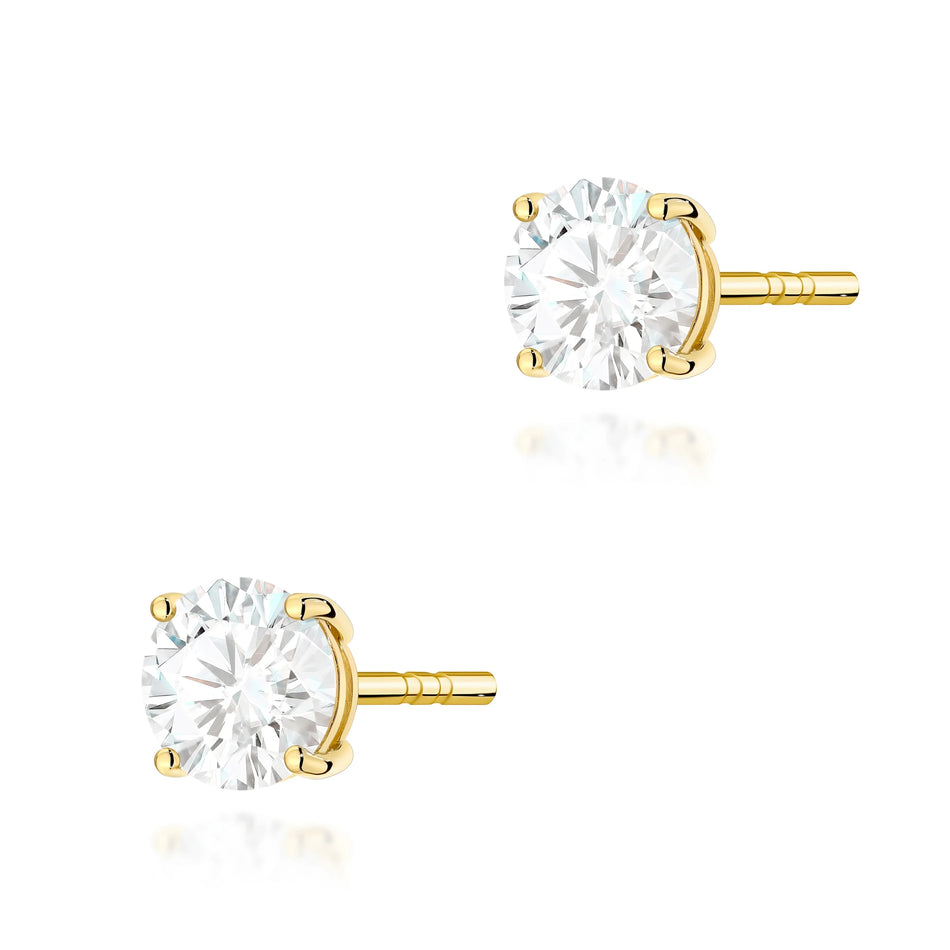 Yellow Gold Stud Earrings with 2 × 0,70ct Round Diamonds | 585 (14k) Yellow Gold Stud Earrings