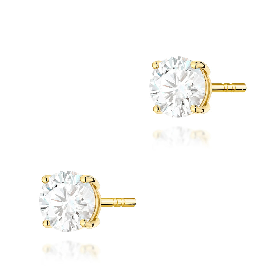 Yellow Gold Stud Earrings with 2 × 1,00ct Round Lab-Grown Diamonds | 585 (14k) Yellow Gold Stud Earrings