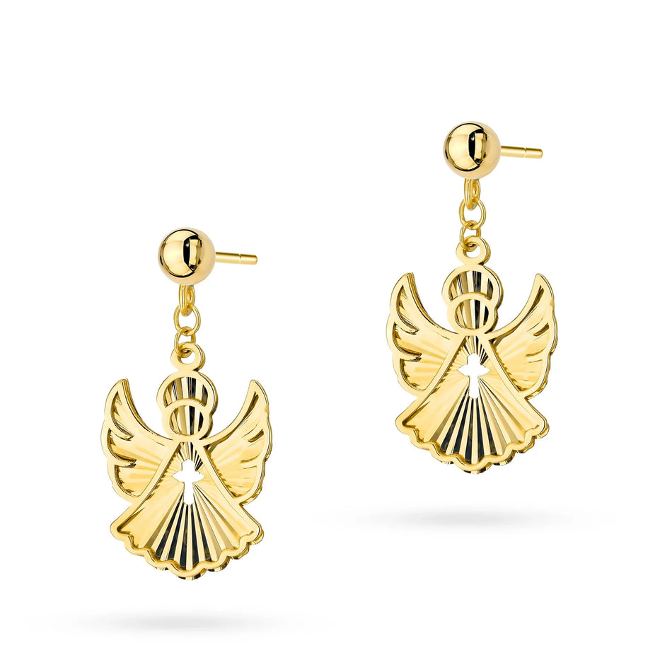 Children’s Gold Angel Earrings with Diamond-Cut Finish