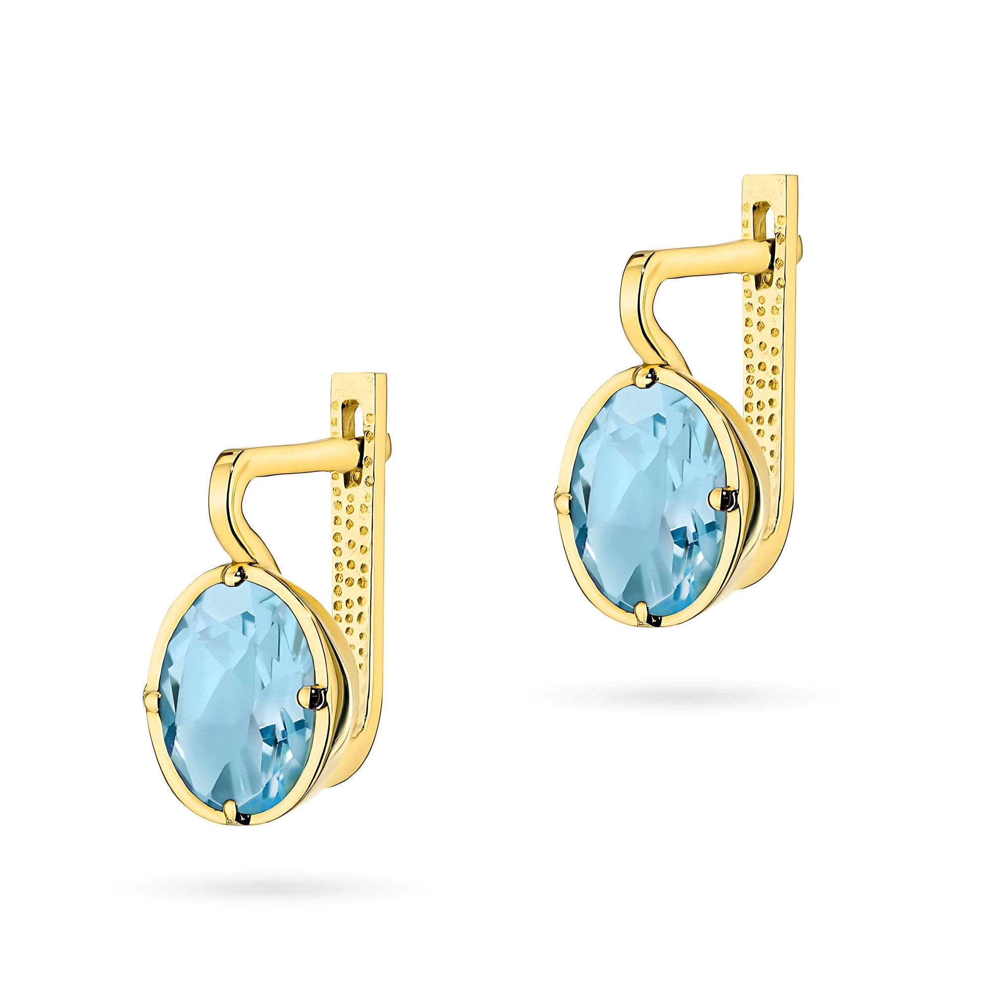 Yellow Gold Oval Topaz Earrings with English Clasp | 585 (14k) Yellow Gold English Clasp Earrings