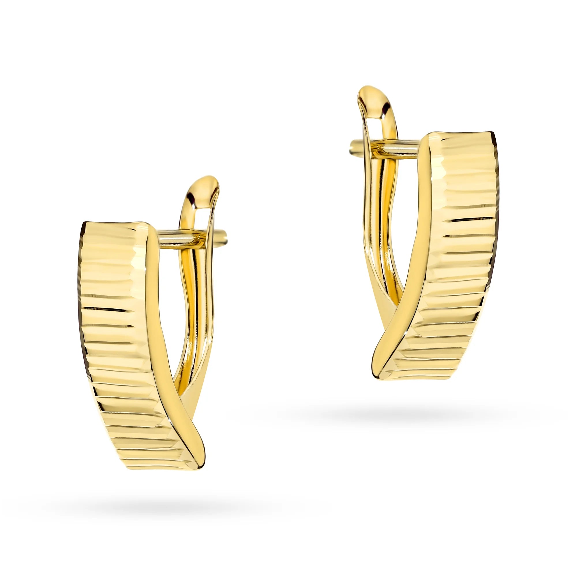 Yellow Gold Diamond-Cut Rectangular Earrings | 585 (14k) Yellow Gold English Clasp Earrings