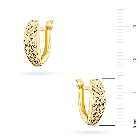 Yellow Gold Elongated Earrings with Diamond-Cut Finish | 375 (9k) Yellow Gold English Clasp Earrings