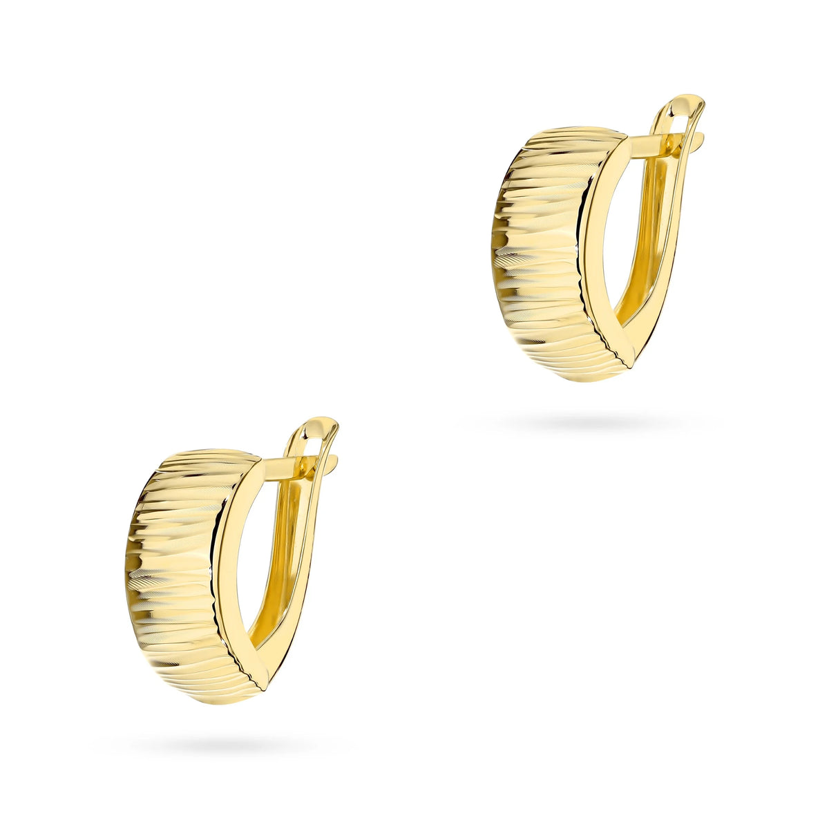 Yellow Gold Grooved Hoop Earrings | 585 (14k) Yellow Gold English Clasp Earrings