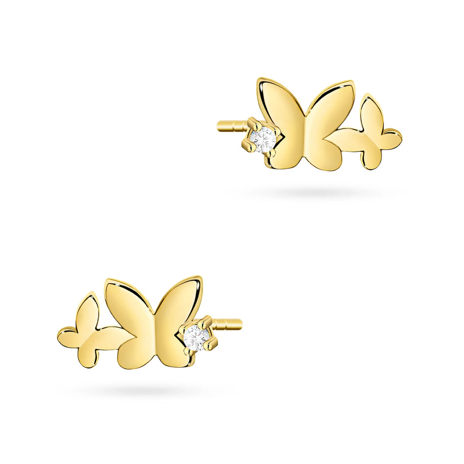 Kinder-Ohrstecker Schmetterling aus Gold mit Zirkonia