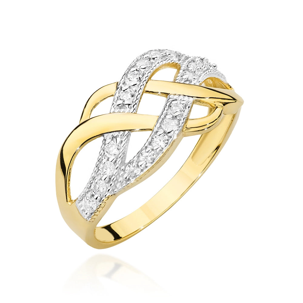 zweifarbiger Goldgeflecht-Ring mit Zirkonia ep082 585
