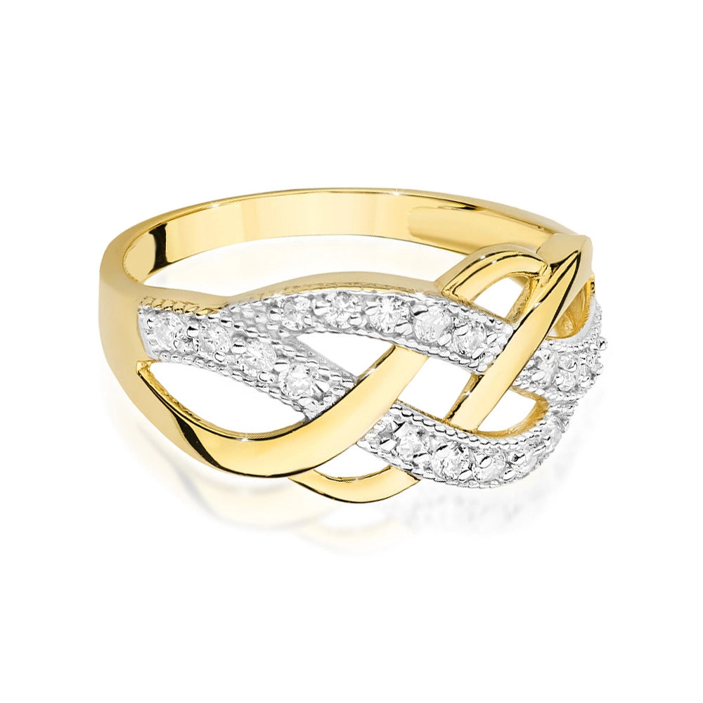 zweifarbiger Goldgeflecht-Ring mit Zirkonia ep082 585