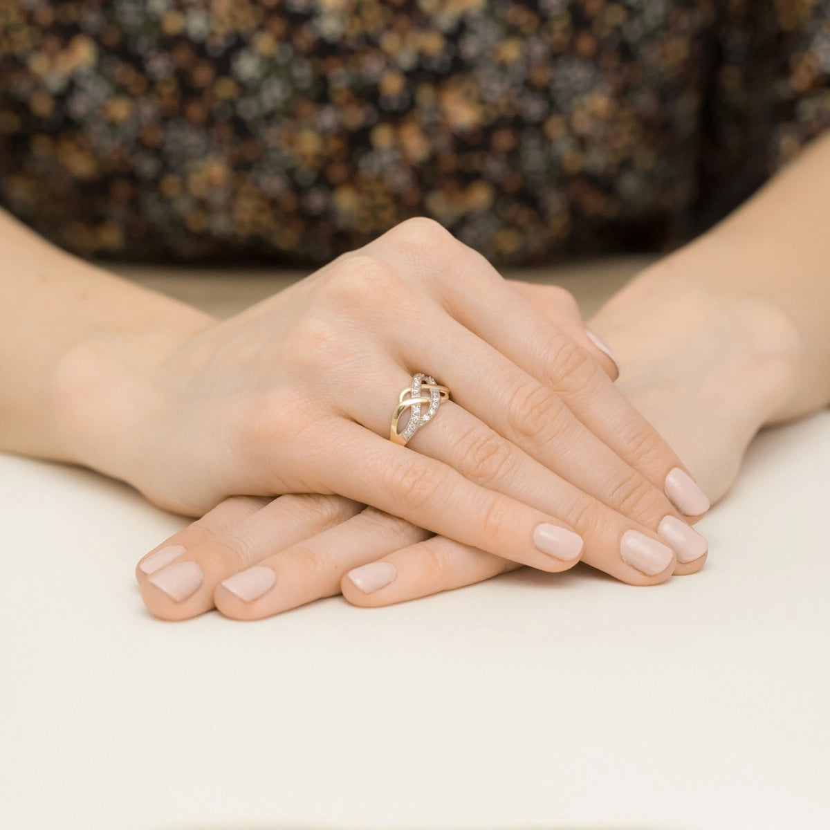 zweifarbiger Goldgeflecht-Ring mit Zirkonia ep082 585