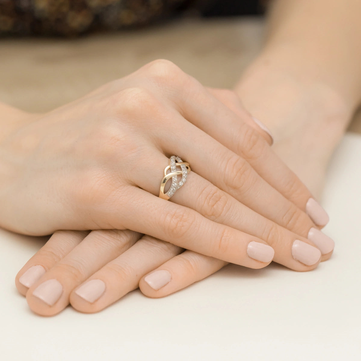 zweifarbiger Goldgeflecht-Ring mit Zirkonia ep082 585