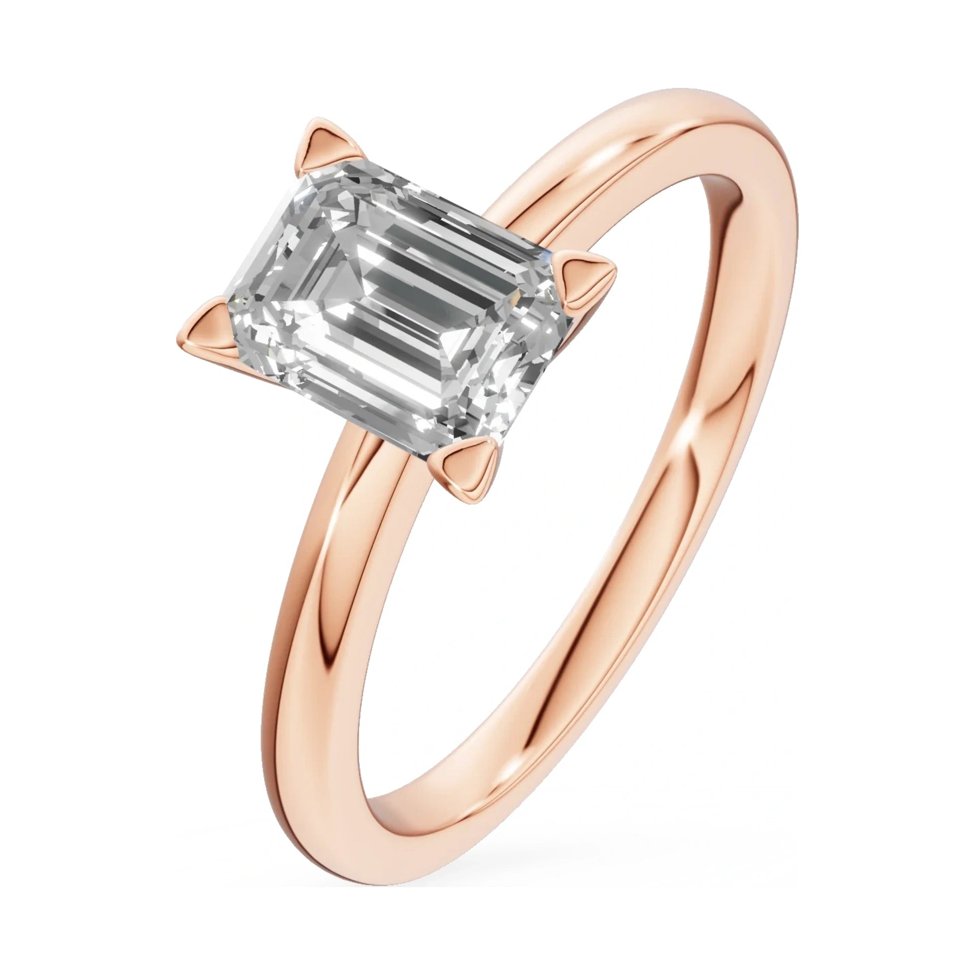 1.00 ct emerald-cut lab-grown diamond GREMARI Seven Grace engagement ring in 14K rose gold