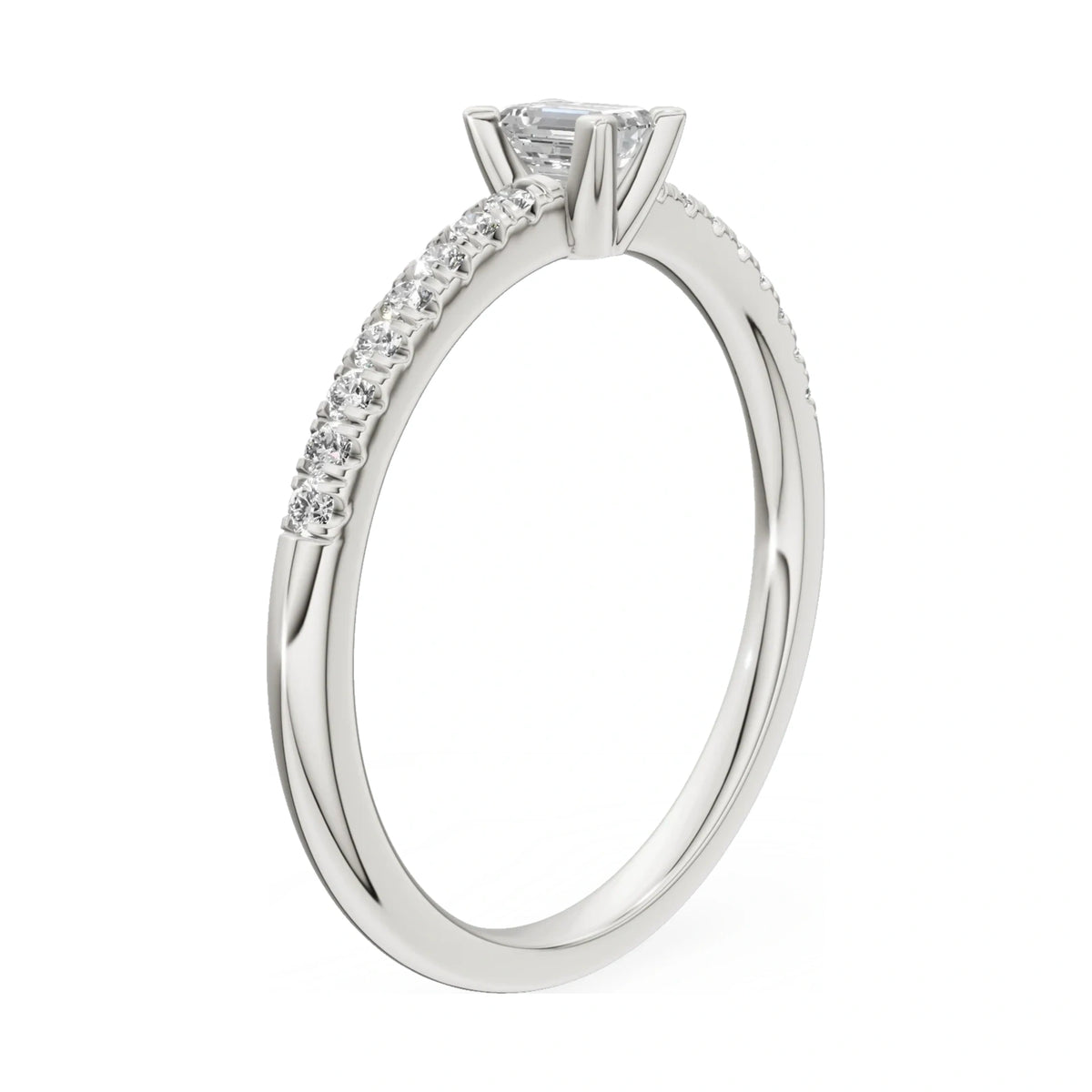 14K white gold GREMARI Seven Solis ring with 0.15 ct emerald-cut natural diamond