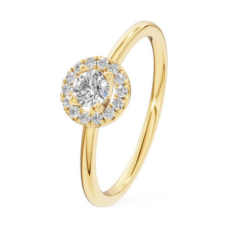 0.15 ct round-cut natural diamond GREMARI Seven Aura engagement ring in 14K yellow gold