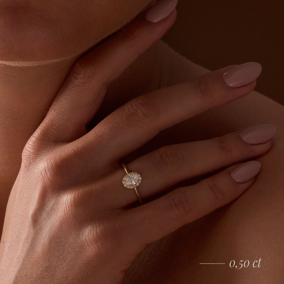 Gremari Seven Aura Verlobungsring aus Gelbgold mit 0,15 ct Labordiamant – Oval