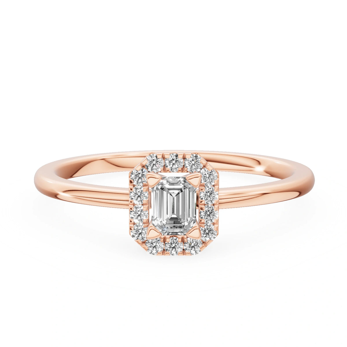Gremari Seven Aura Verlobungsring aus Roségold mit 0,15 ct Labordiamant – Emerald