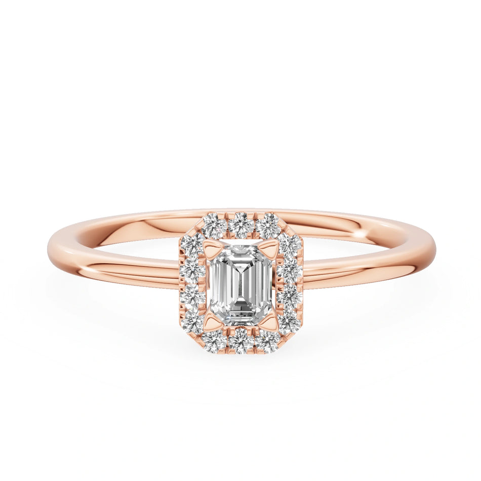 Gremari Seven Aura Verlobungsring aus Roségold mit 0,15 ct Labordiamant – Emerald