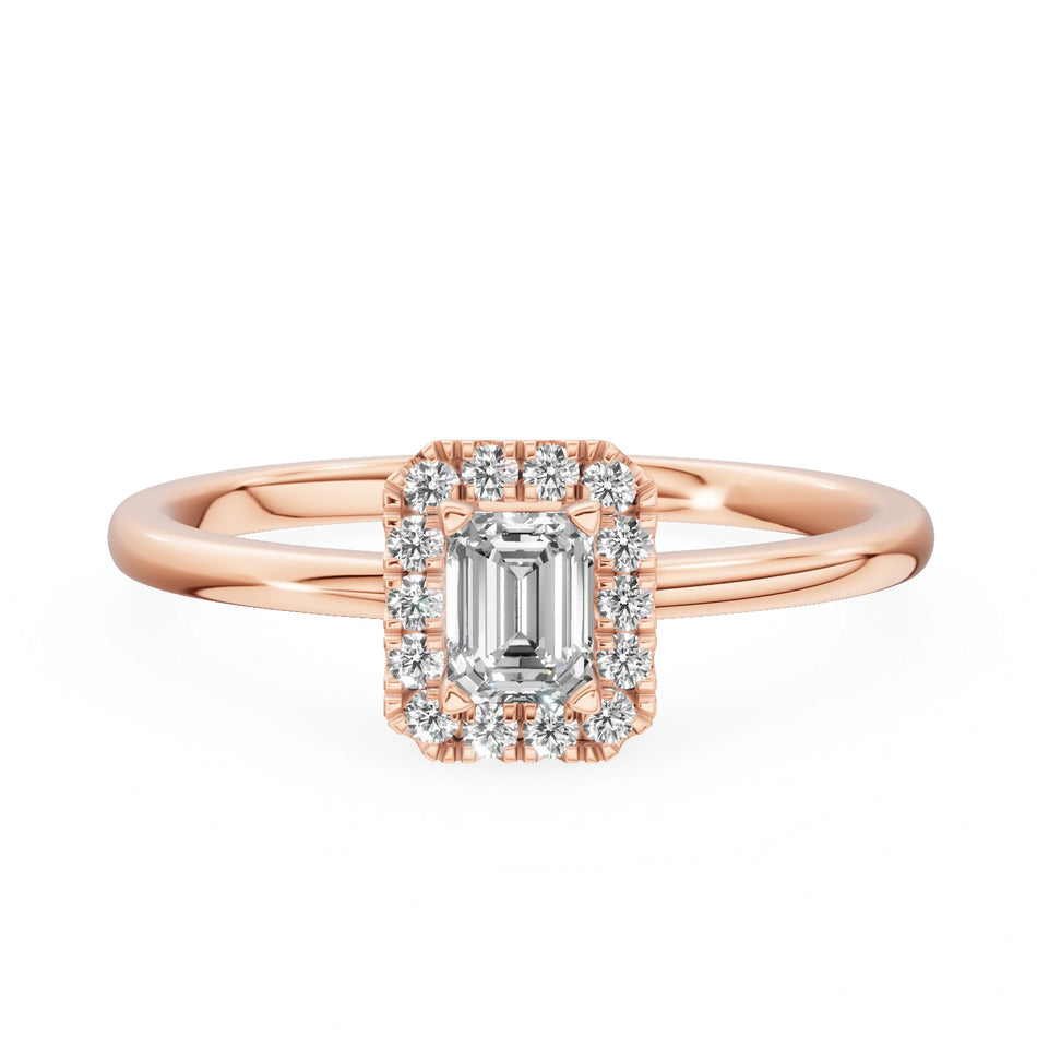 Gremari Seven Aura Verlobungsring aus Roségold mit 0,24 ct Labordiamant – Emerald