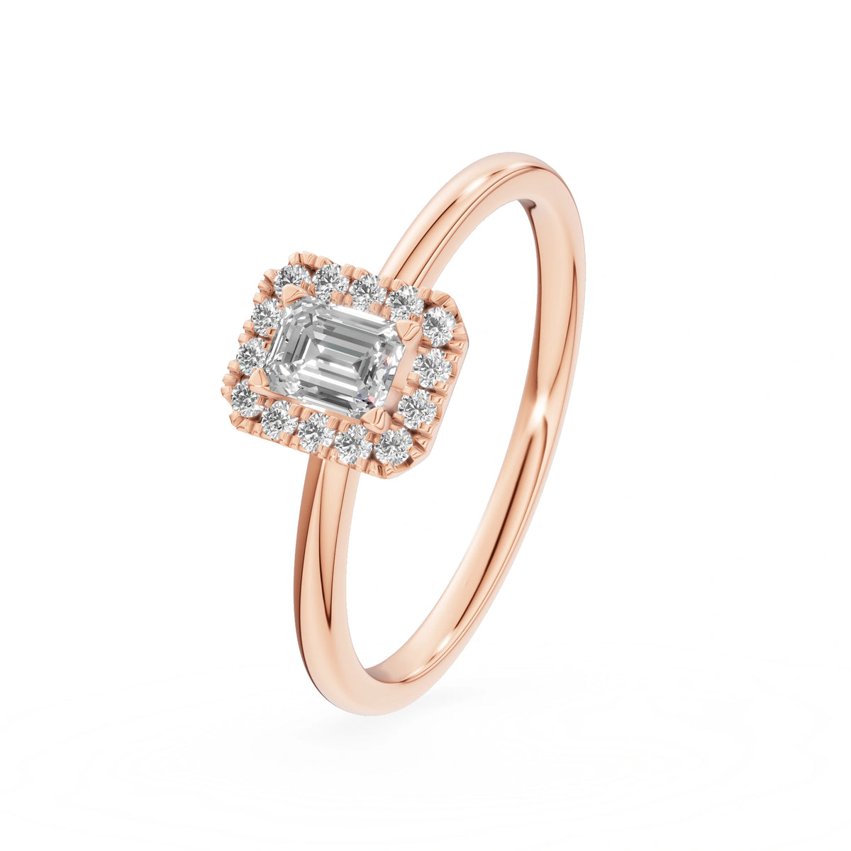 Gremari Seven Aura Verlobungsring aus Roségold mit 0,24 ct Labordiamant – Emerald