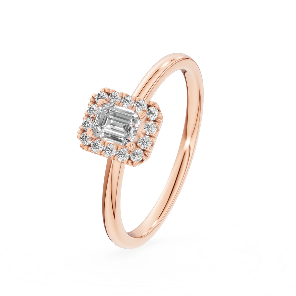 Gremari Seven Aura Verlobungsring aus Roségold mit 0,24 ct Labordiamant – Emerald