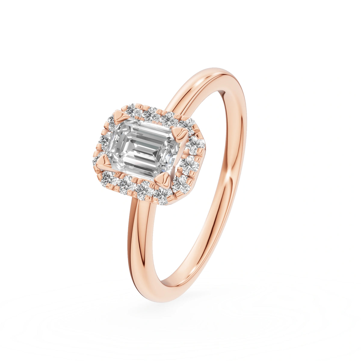 Gremari Seven Aura Verlobungsring aus Roségold mit 0,50 ct Labordiamant – Emerald