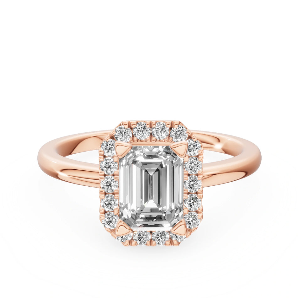 Gremari Seven Aura Verlobungsring aus Roségold mit 1,00 ct Labordiamant – Emerald