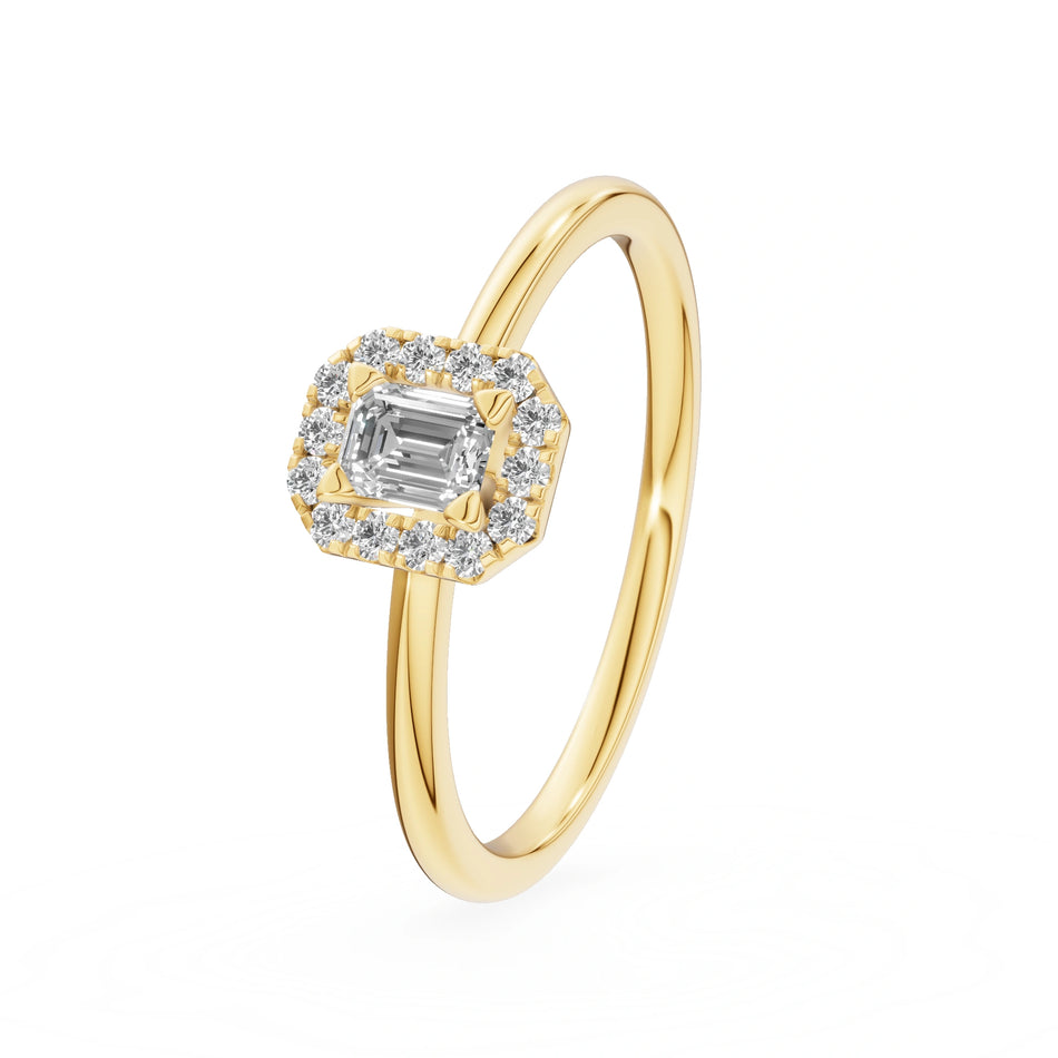 Gremari Seven Aura Verlobungsring aus Gelbgold mit 0,15 ct Labordiamant – Emerald