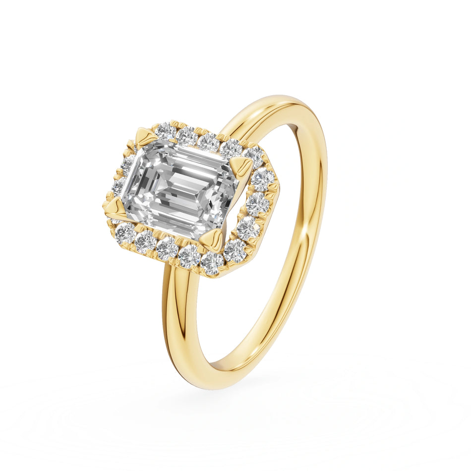 Gremari Seven Aura Verlobungsring aus Gelbgold mit 1,00 ct Labordiamant – Emerald