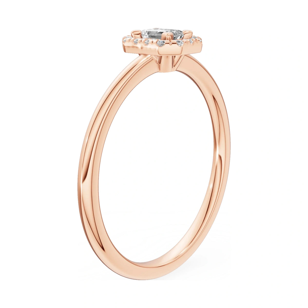 14K rose gold GREMARI Seven Aura ring with 0.15 ct emerald-cut natural diamond
