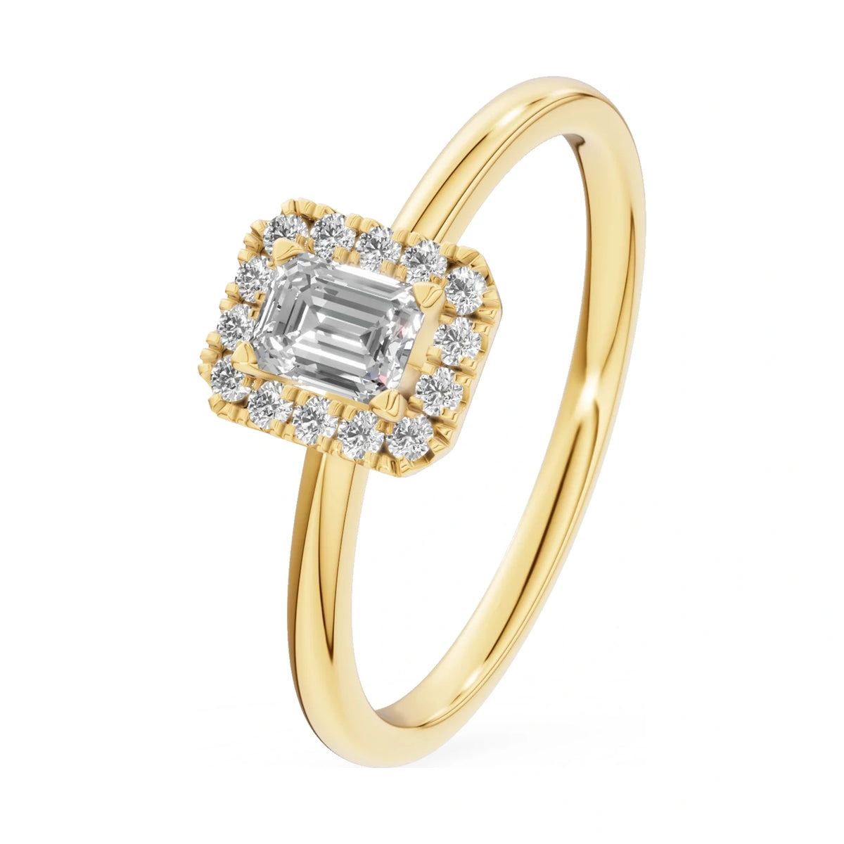 0.24 ct emerald-cut natural diamond GREMARI Seven Aura engagement ring in 14K yellow gold