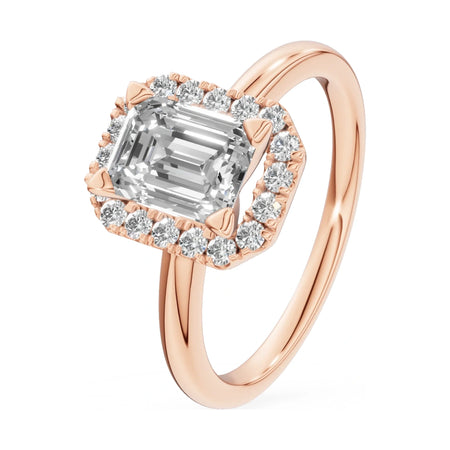1.00 ct emerald-cut natural diamond GREMARI Seven Aura engagement ring in 14K rose gold