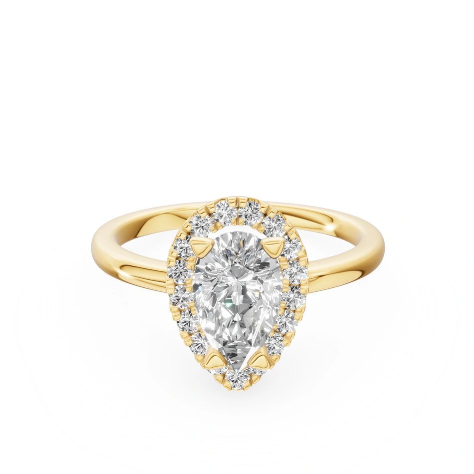 Gremari Seven Aura Verlobungsring aus Gelbgold mit 1,00 ct Labordiamant – Pear