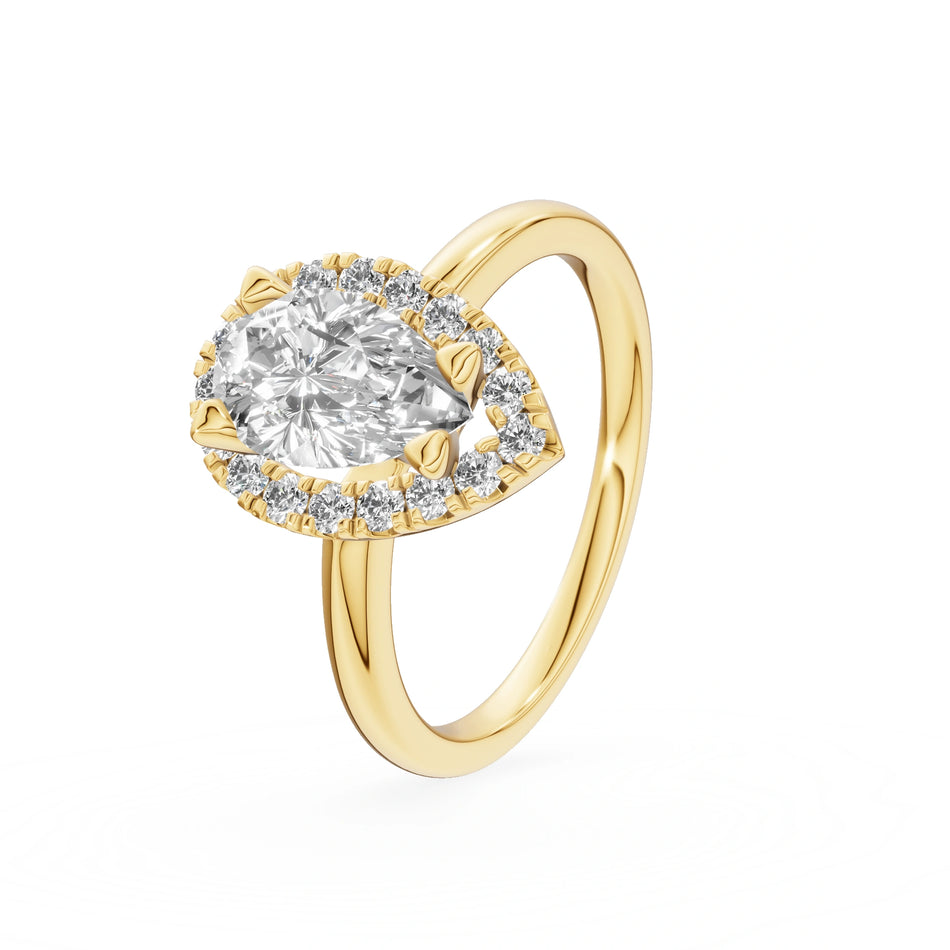 Gremari Seven Aura Verlobungsring aus Gelbgold mit 1,00 ct Labordiamant – Pear