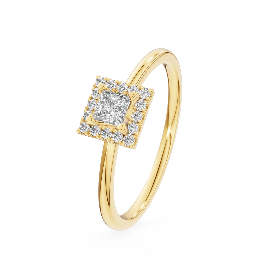 Gremari Seven Aura Verlobungsring aus Gelbgold mit 0,15 ct Labordiamant – Princess