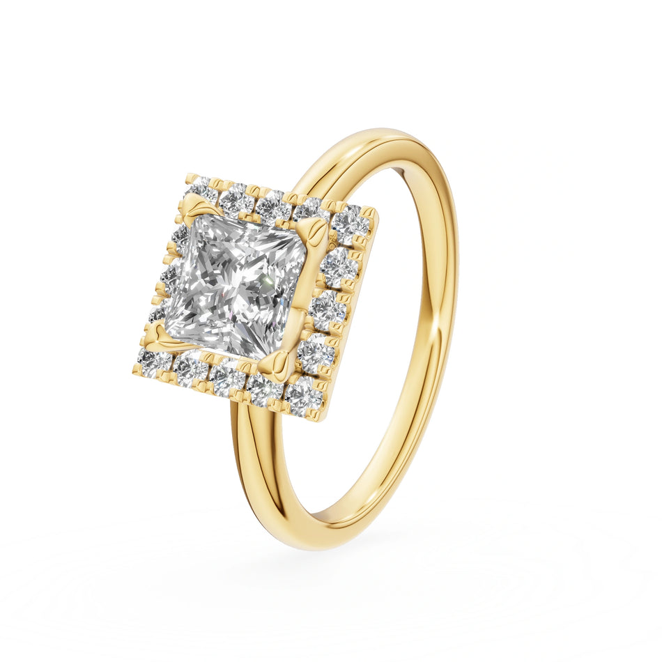 Gremari Seven Aura Verlobungsring aus Gelbgold mit 1,00 ct Labordiamant – Princess
