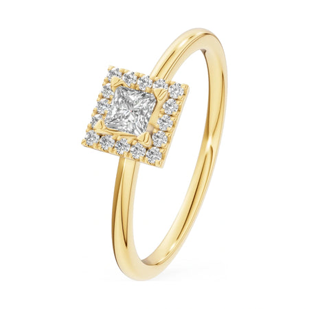 0.15 ct princess-cut natural diamond GREMARI Seven Aura engagement ring in 14K yellow gold