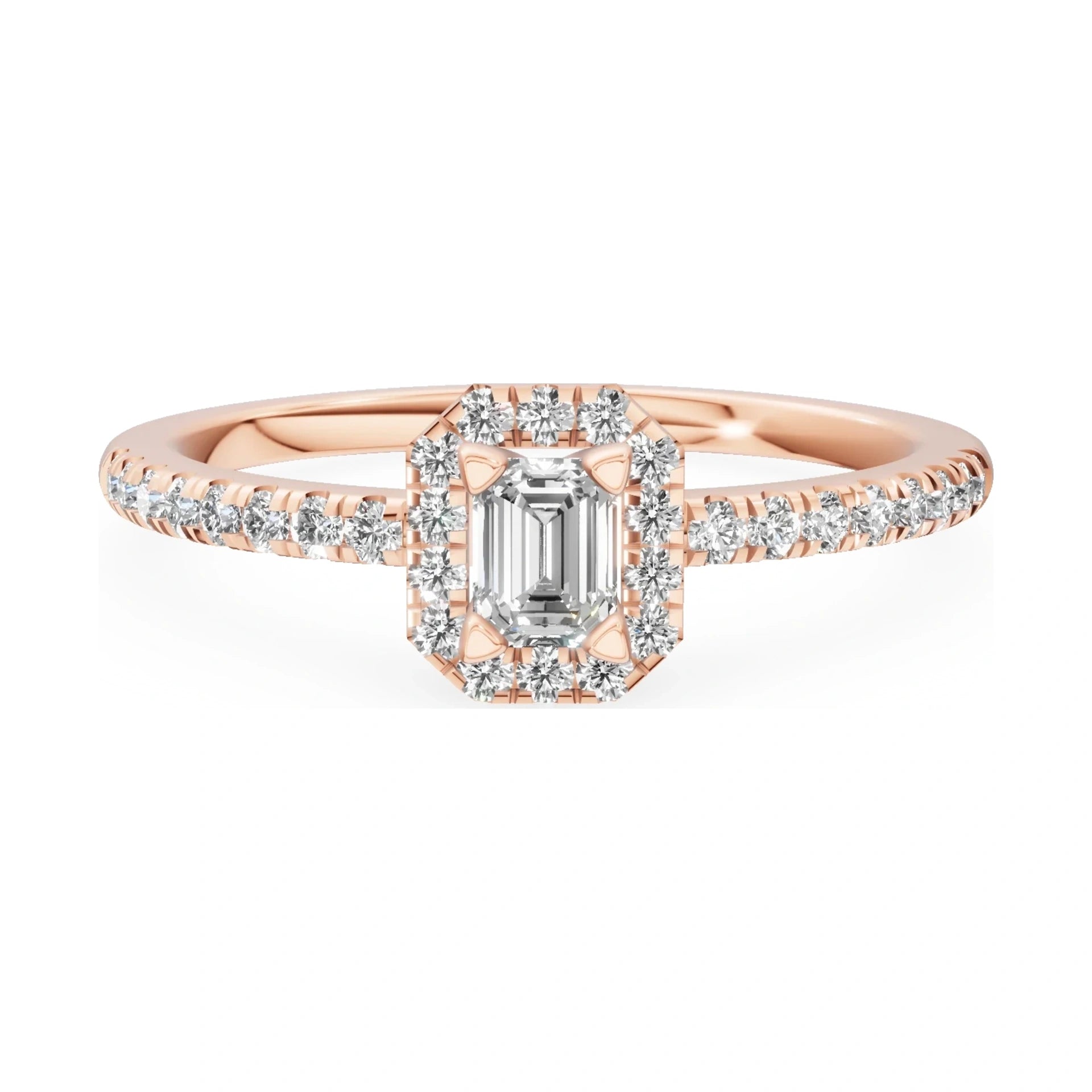GREMARI Seven Icon 14K rose gold engagement ring with 0.15 ct emerald-cut natural diamond