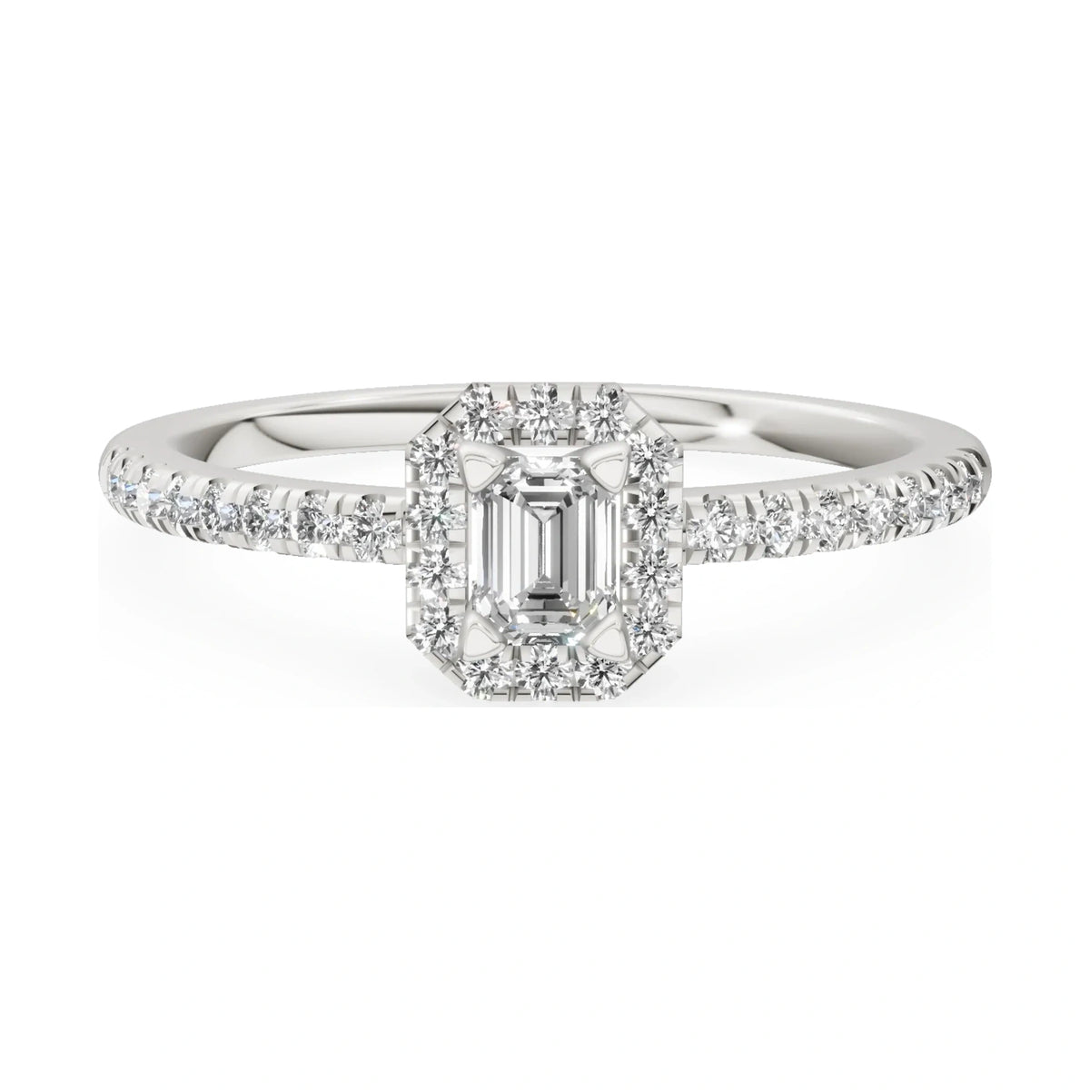 GREMARI Seven Icon 14K white gold engagement ring with 0.15 ct emerald-cut natural diamond