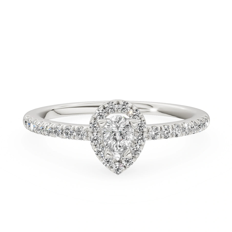 Gremari Seven Icon Verlobungsring aus Weißgold mit 0,15 ct Labordiamant – Pear