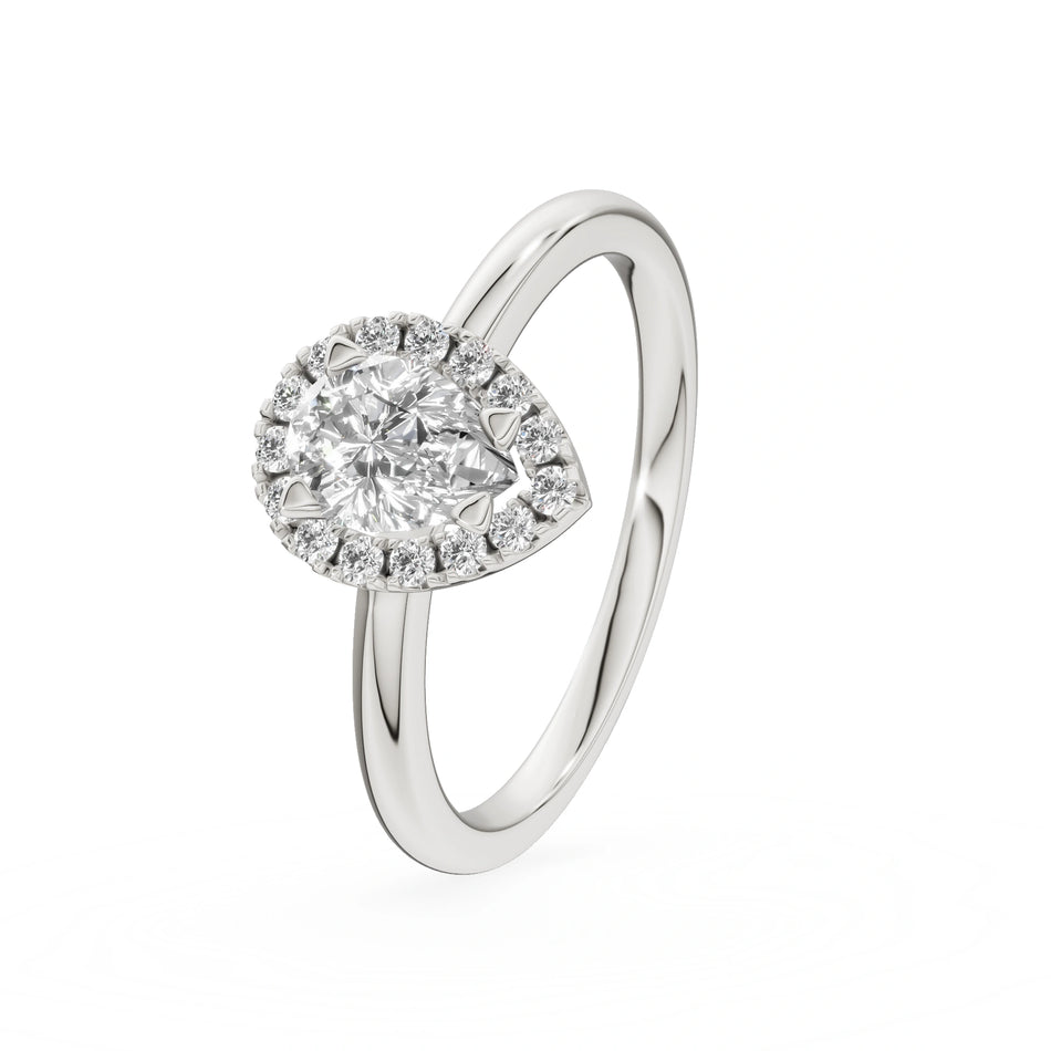 Gremari Seven Icon Verlobungsring aus Weißgold mit 0,15 ct Labordiamant – Pear