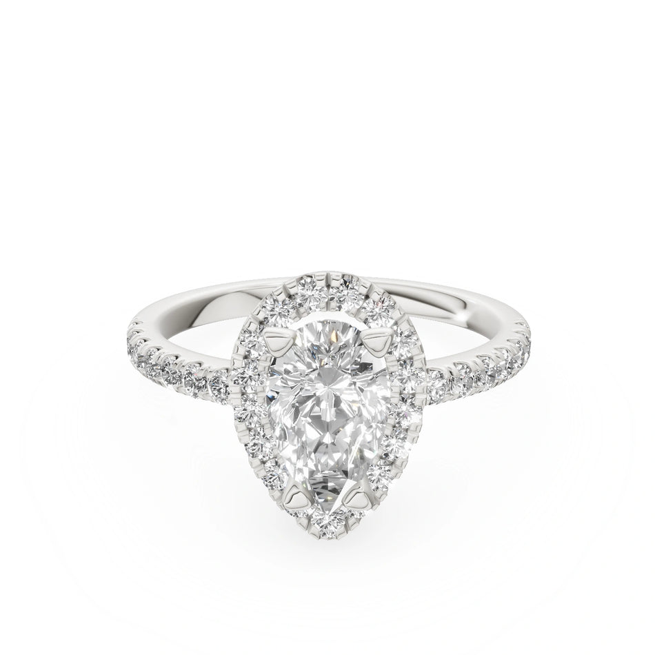 Gremari Seven Icon Verlobungsring aus Weißgold mit 1,00 ct Labordiamant – Pear