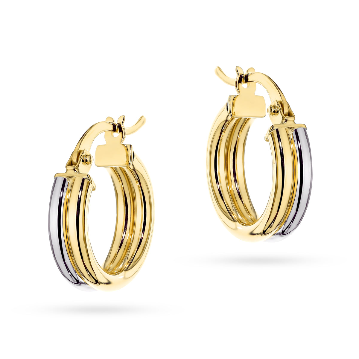 zweifarbige Goldohrringe mit englischem Verschluss, doppelte Ringe, K GW 1047 585