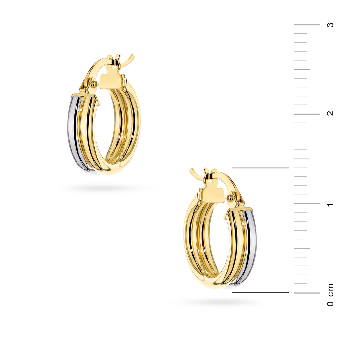 zweifarbige Goldohrringe mit englischem Verschluss, doppelte Ringe, K GW 1047 585
