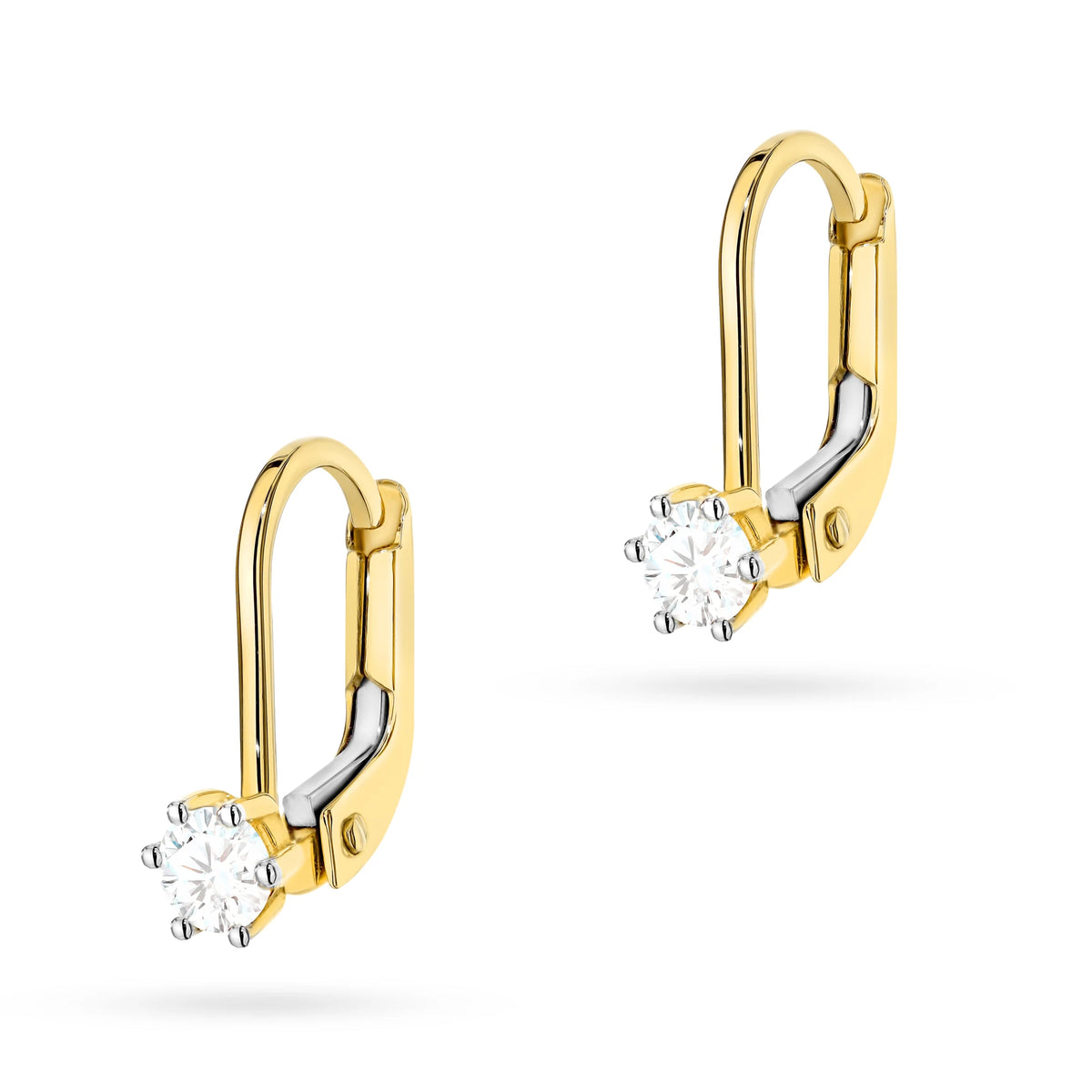 Gelbgold Ohrringe mit Einzelnem Zirkonia und Klappbrisur